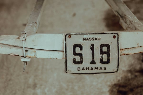 Nassau, Bahamas licence plate on a bicycle